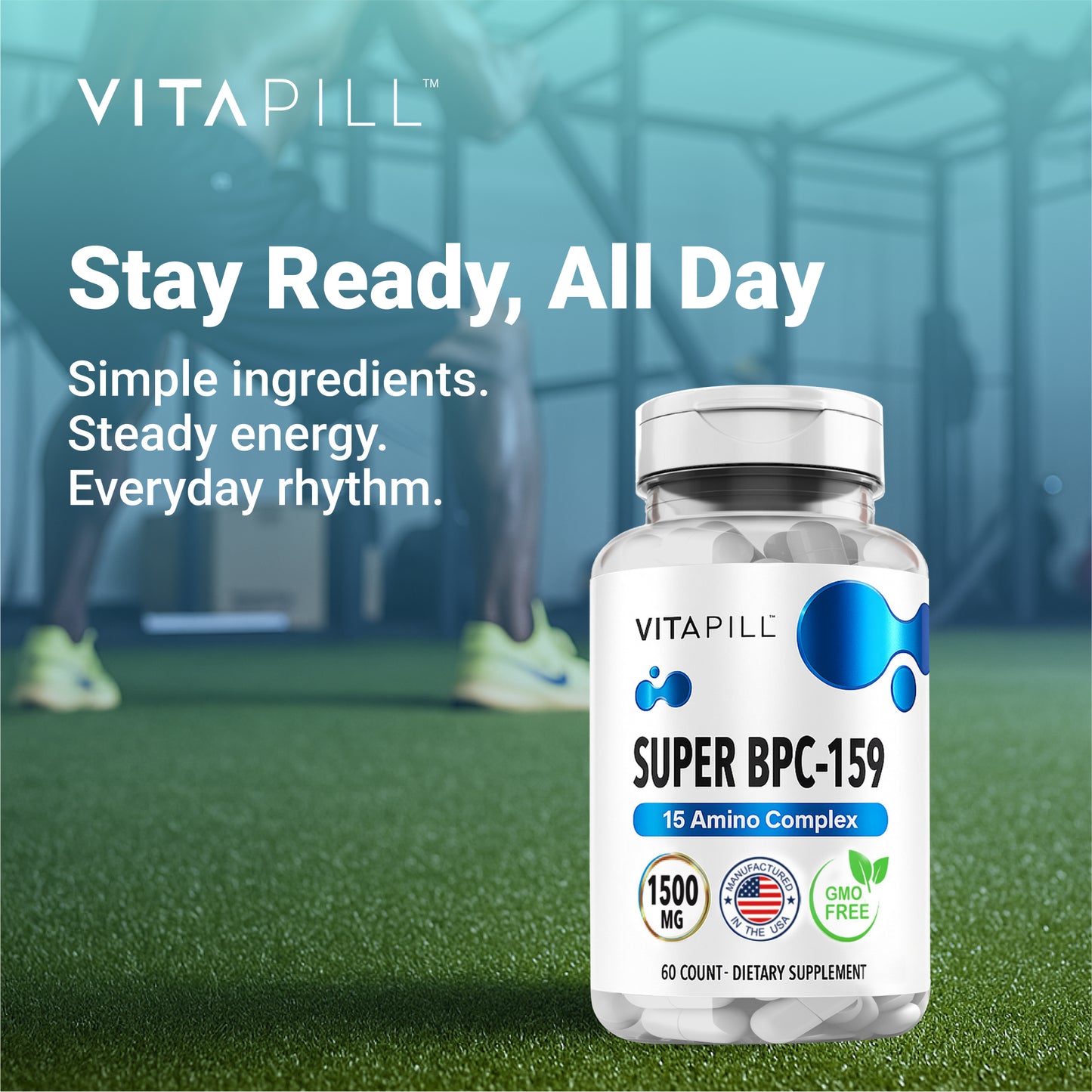 BPC 157 Peptide Capsules Alternative Super BPC 159 1500 MG - High Potency Formula for Active Support Dietary Supplement - Non-GMO, Gluten-Free- 60 Capsules, Made in USA