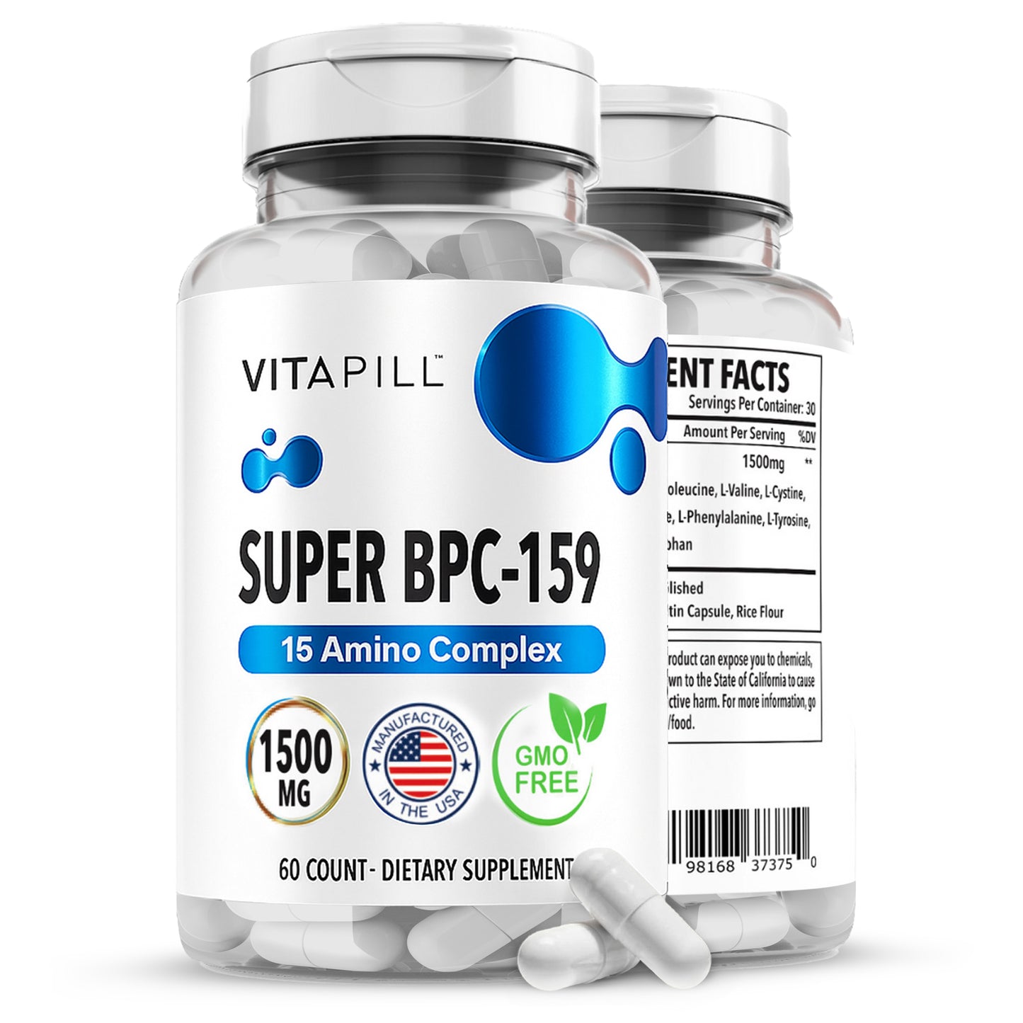 BPC 157 Peptide Capsules Alternative Super BPC 159 1500 MG - High Potency Formula for Active Support Dietary Supplement - Non-GMO, Gluten-Free- 60 Capsules, Made in USA